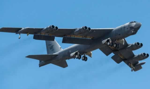 Boeing B-52H "Ghost Rider" S/N 61-1007 returns to flight at Davis-Monthan AFB in Tucson after 7 years of storage at the AMARG "boneyard". The flight was from Tucson to Barksdale AFB in Louisiana on February 17, 2015 at 23,000 feet at a speed of 250 knots with a crew of three. This aircraft, the first B-52 restored to service after boneyard storage, will replace B-52 0049 taken out of service after a cockpit fire. Boeing B-52H "Ghost Rider" S/N 61-1007
