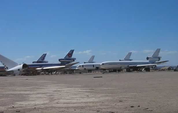 McDonnell-Douglas jetliners being disassembled at the Mojave Airport in the California desert