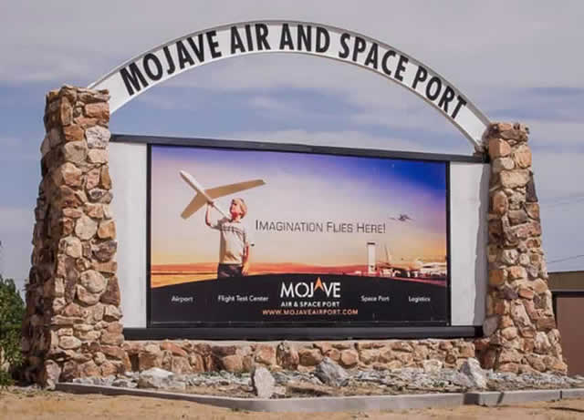Entrance sign at the Mojave Air & Space Port in California ... "Imagination Flies Here"