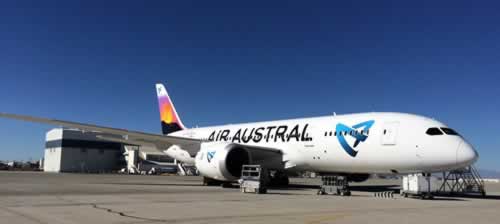 Boeing 787 of Air Austral out of the Leading Edge paint hangar at SCLA