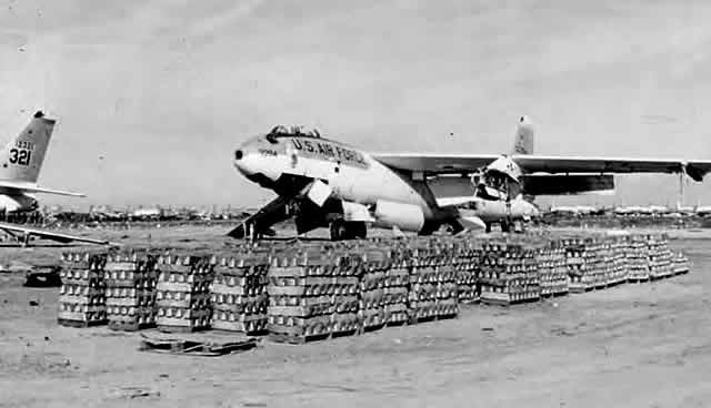 Stacks of metal ingots from melted Boeing B-47 Stratojets at Davis-Monthan AFB