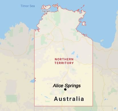 Location of Alice Springs in the Northern Territory of Australia