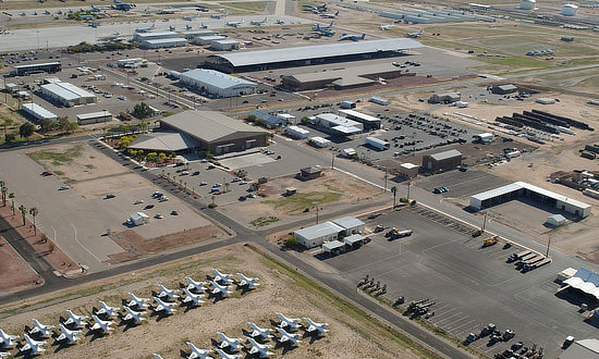 Aerial view of work areas at Davis-Monthan Air Force Base AMARG