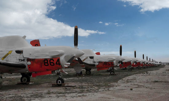 T-34C Turbo Mentors in storage at AMARG, with BU 161037 in the foreground 