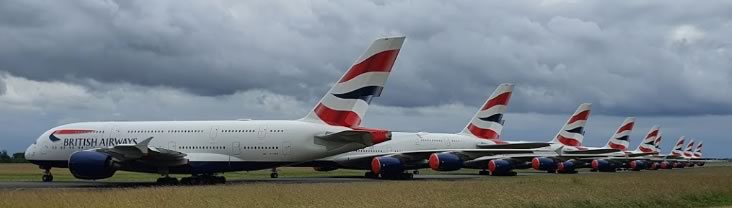 British Airways Airbus A380s in storage at the Chateauroux Airport