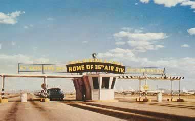 Entrance gate to Davis-Monthan Air Force Base, Home of the 36th Air Division, as seen in this historic postcard