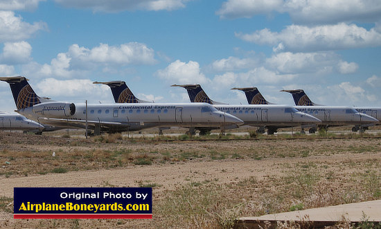 Continental Airlines Express jets in storage at the Kingman Airport noneyard in Arizona
