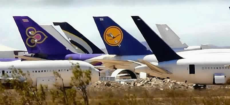 Airliner storage area at the Mojave Airport in the California desert