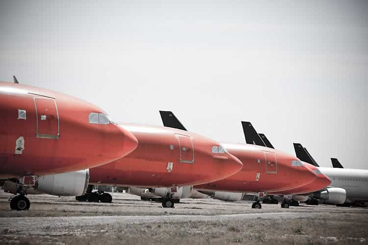 Airbus airliners stored at the Mojave Airport in the California desert