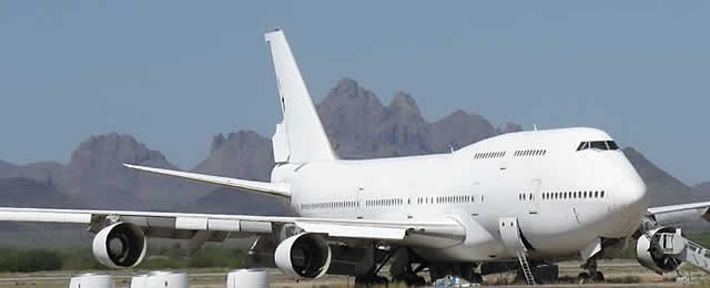 Boeing 747 wide-body jetliner in storage at the Pinal Airpark in Arizona