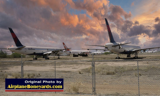 Two Delta Air Lines Boeing 757-232 jetliners undergoing reclamation at the Pinal Airpark in Arizona