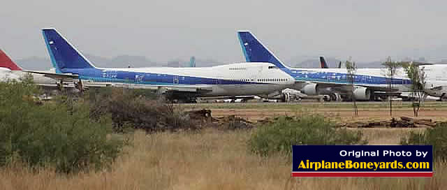 Boeing 747 jumbo airliners in storage at the Pinal Airpark in Arizona