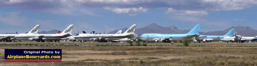 Panoramic view of airliners in storage at the Pinal Airpark 