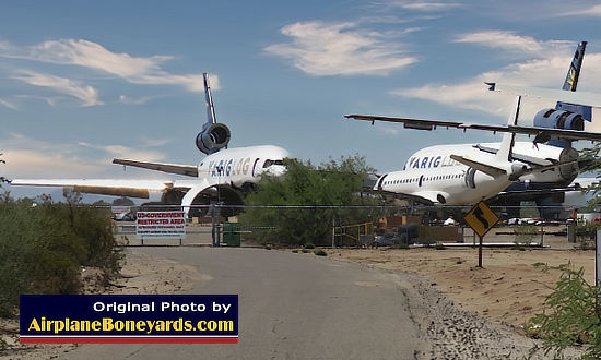Brazilian cargo VarigLog DC-10 airliners in storage at the Pinal Airpark in Arizona, near Tucson