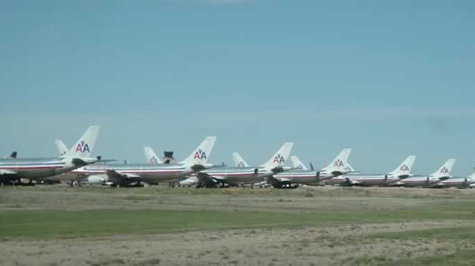 American Airlines jets in storage at the Roswell International Air Center