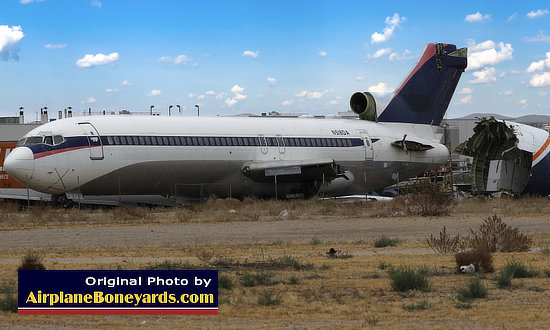 Ex-Delta Airlines Boeing 727 N518DA at a scrapping yard near the Southern California Logistics Airport