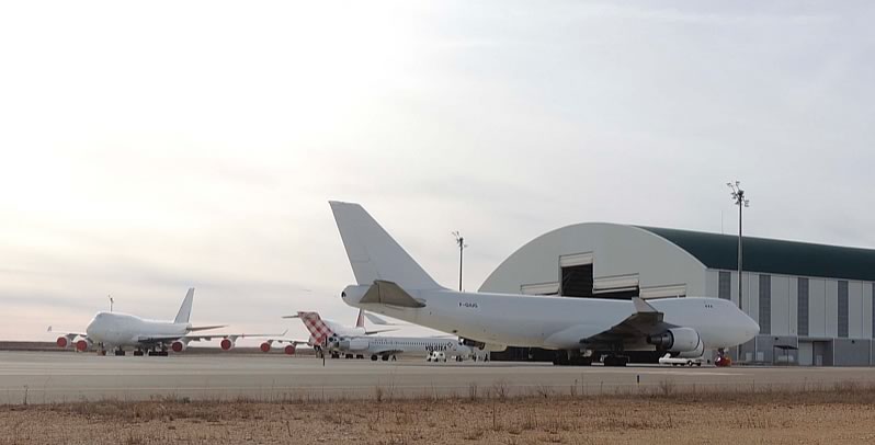 Storage and maintenance facilities at TARMAC Aerosave at the Teruel Airport in Spain
