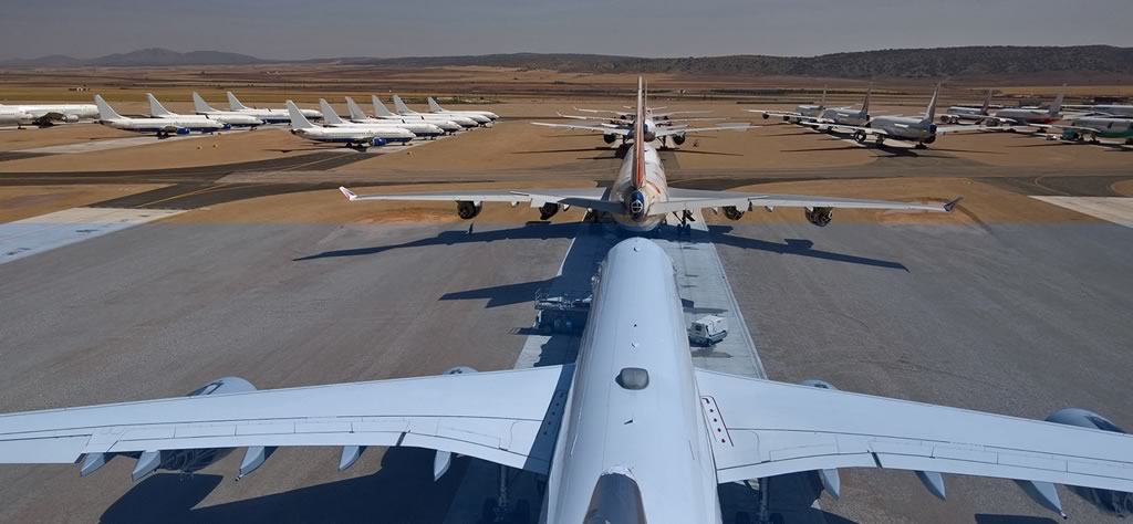 Airliners in storage at the TARMAC Aerosave facility at the Teruel Airpor